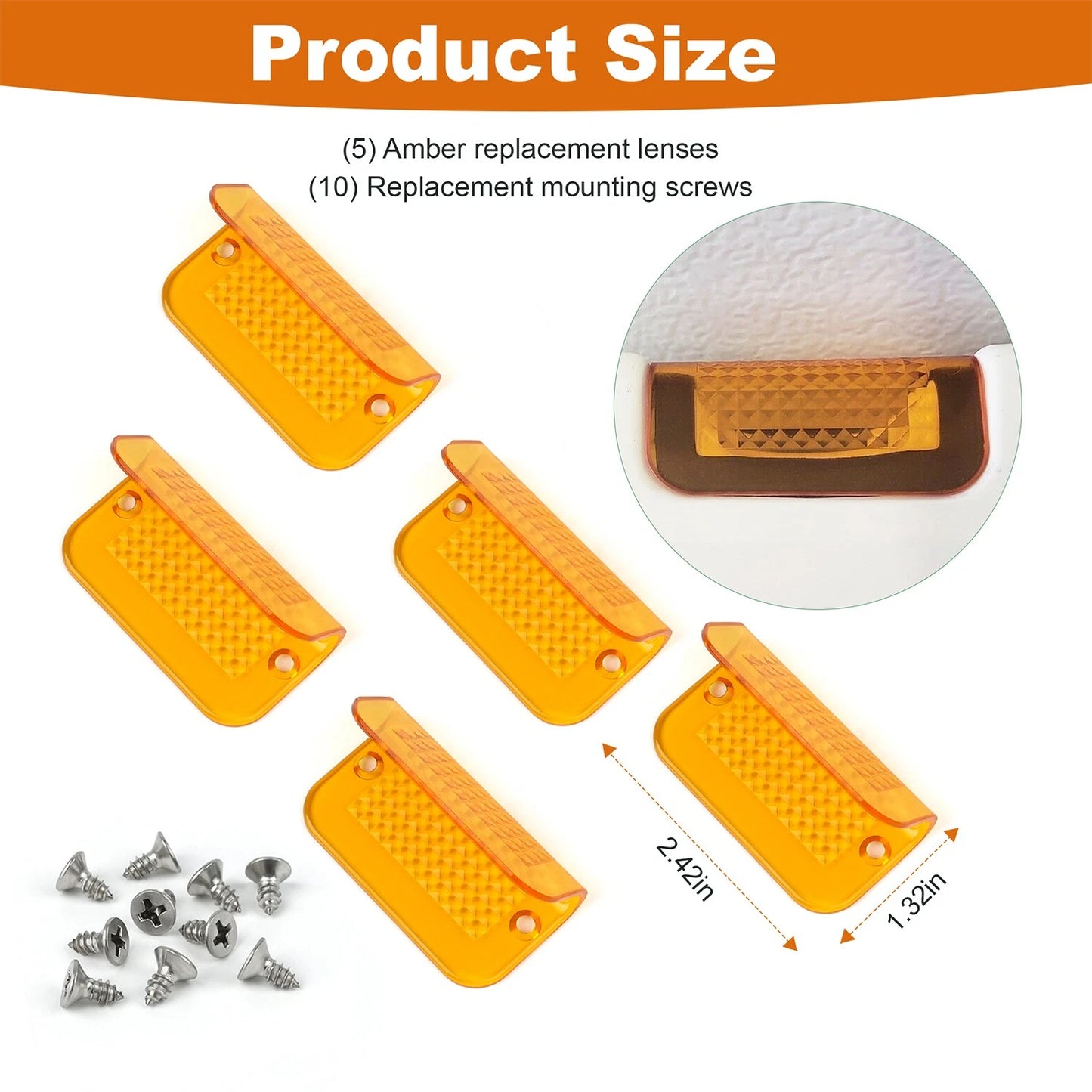 Orange Amber Cab Roof Visor Replacement Light Lens for Lund Moon/Sun Visor-5PCS