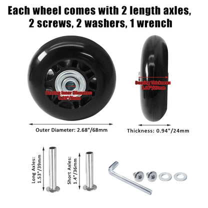 Suiwotin 2pcs 68 x 24mm Luggage Wheels, Black Rubber 68 x 24mm-2pcs,