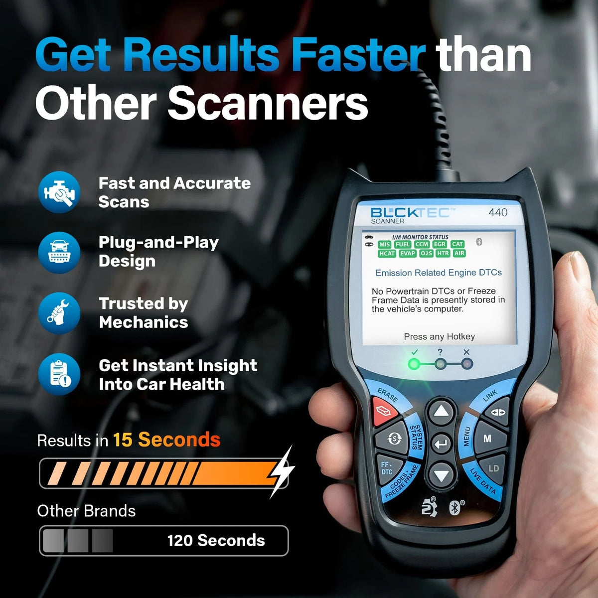 BLCKTEC 440 Bluetooth OBD2 Scanner Diagnostic Tool - Car Code Reader Black