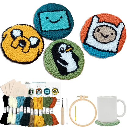Siqinam Adventure-Time Punch Needle Coaster, Orange, green, white, yellow