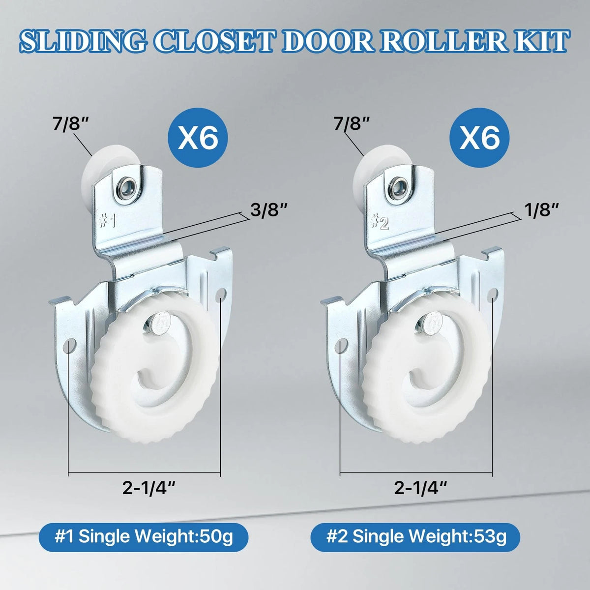 Milkary 12 Pack 6 Set Sliding Closet Door Roller Kit, #1#2 Bypass Silver