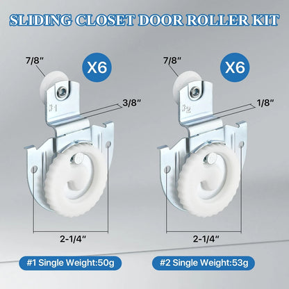 Milkary 12 Pack 6 Set Sliding Closet Door Roller Kit, #1#2 Bypass Silver