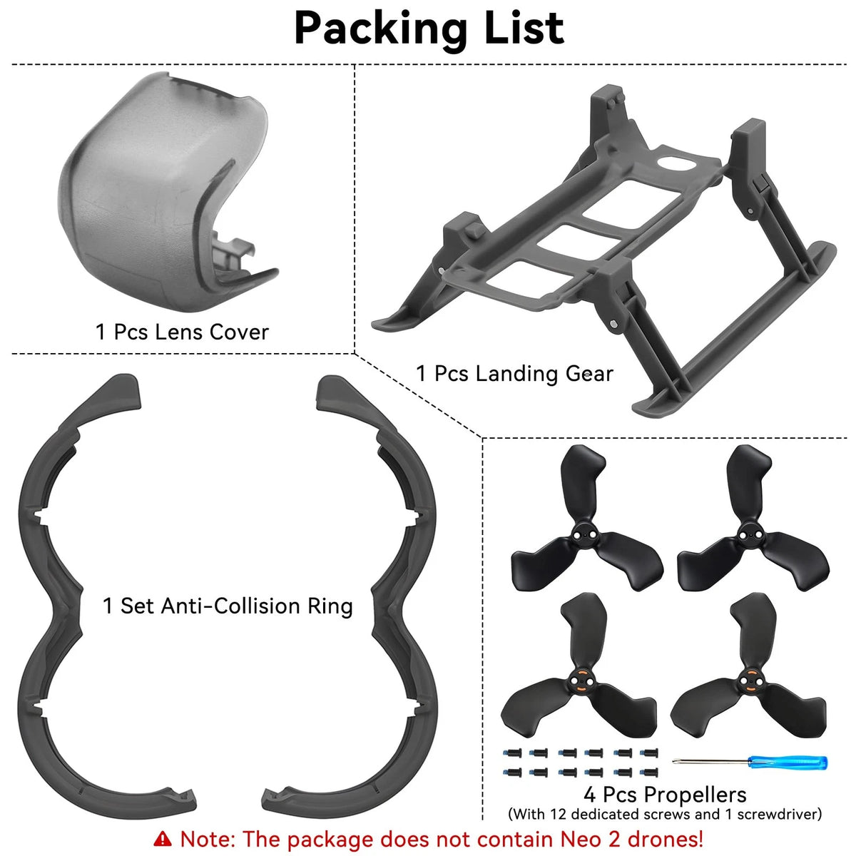 Craznick Neo 2 Drone Accessories Set - 4Pcs Kit with Propellers Foldable Gary