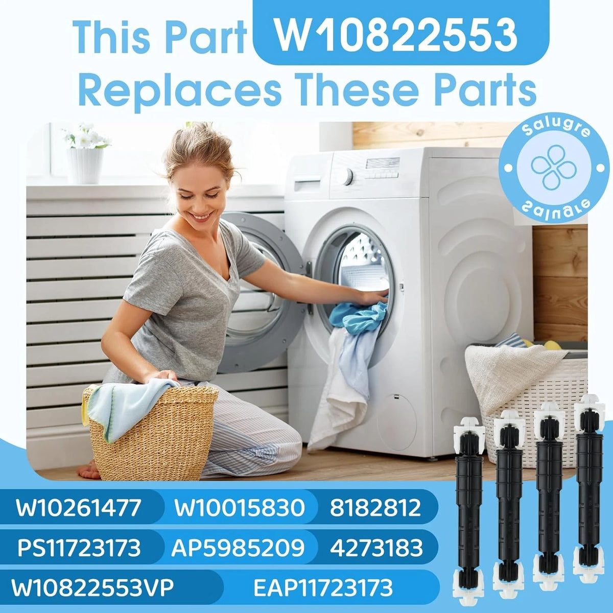 OEM W10822553 8182812 Washer Shock Absorber 4-Pack Compitable for Whirlpool...