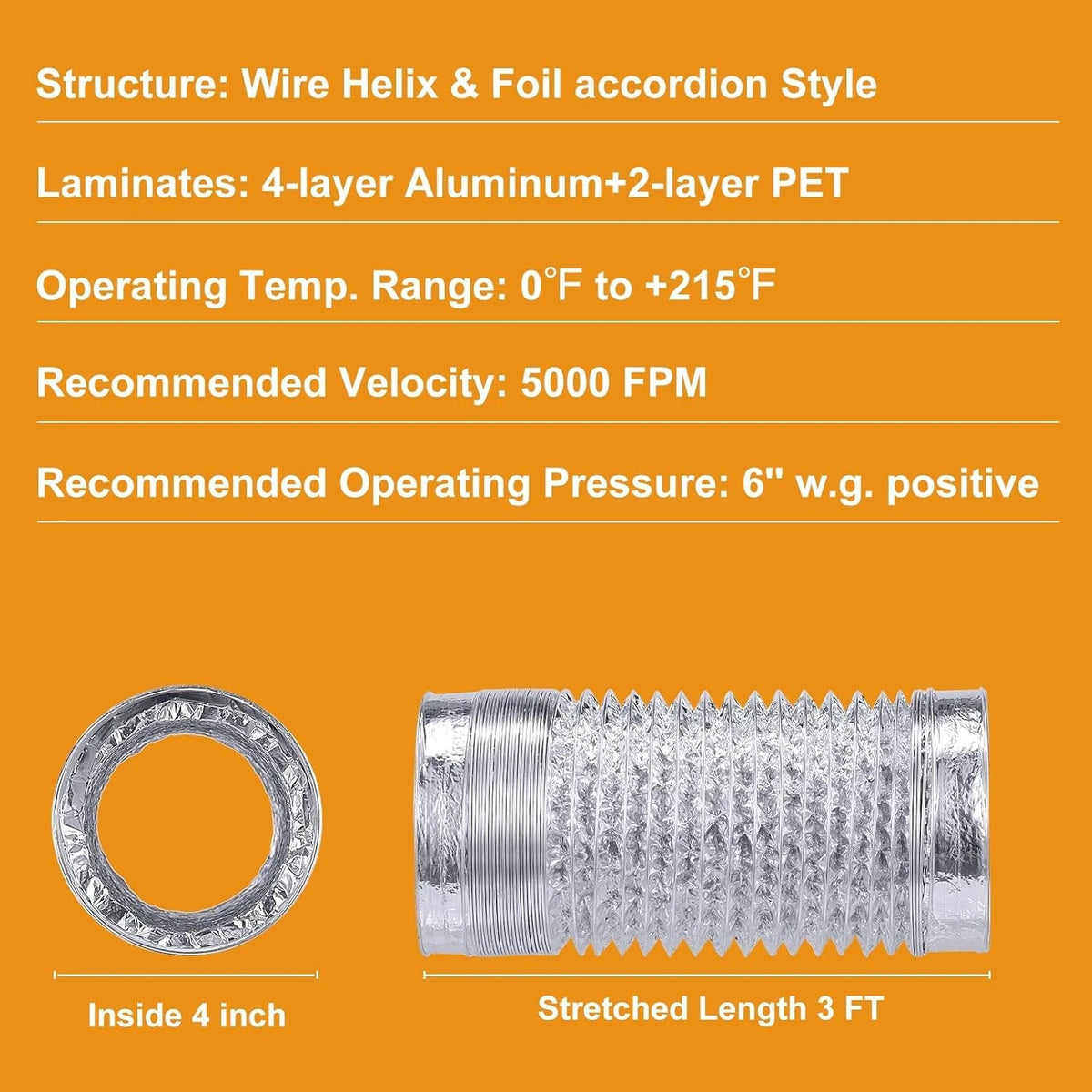 Heavy Duty 4"Flexible Dryer Vent Exhaust Duct Hose 3 4 inch 3 Feet, Silver