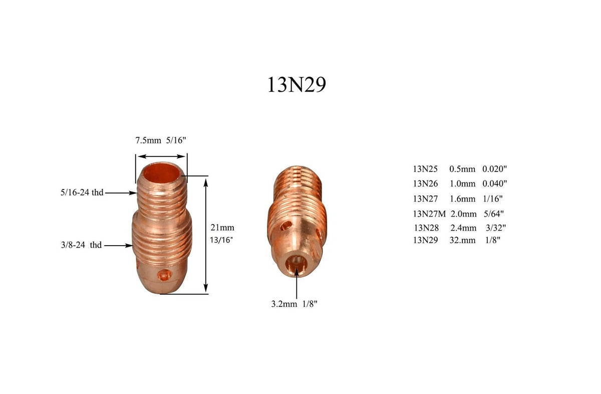 RIVERWELD TIG Collet Bodies 13N29 13N24 1/8" & 3.2mm & 3.2, Golden