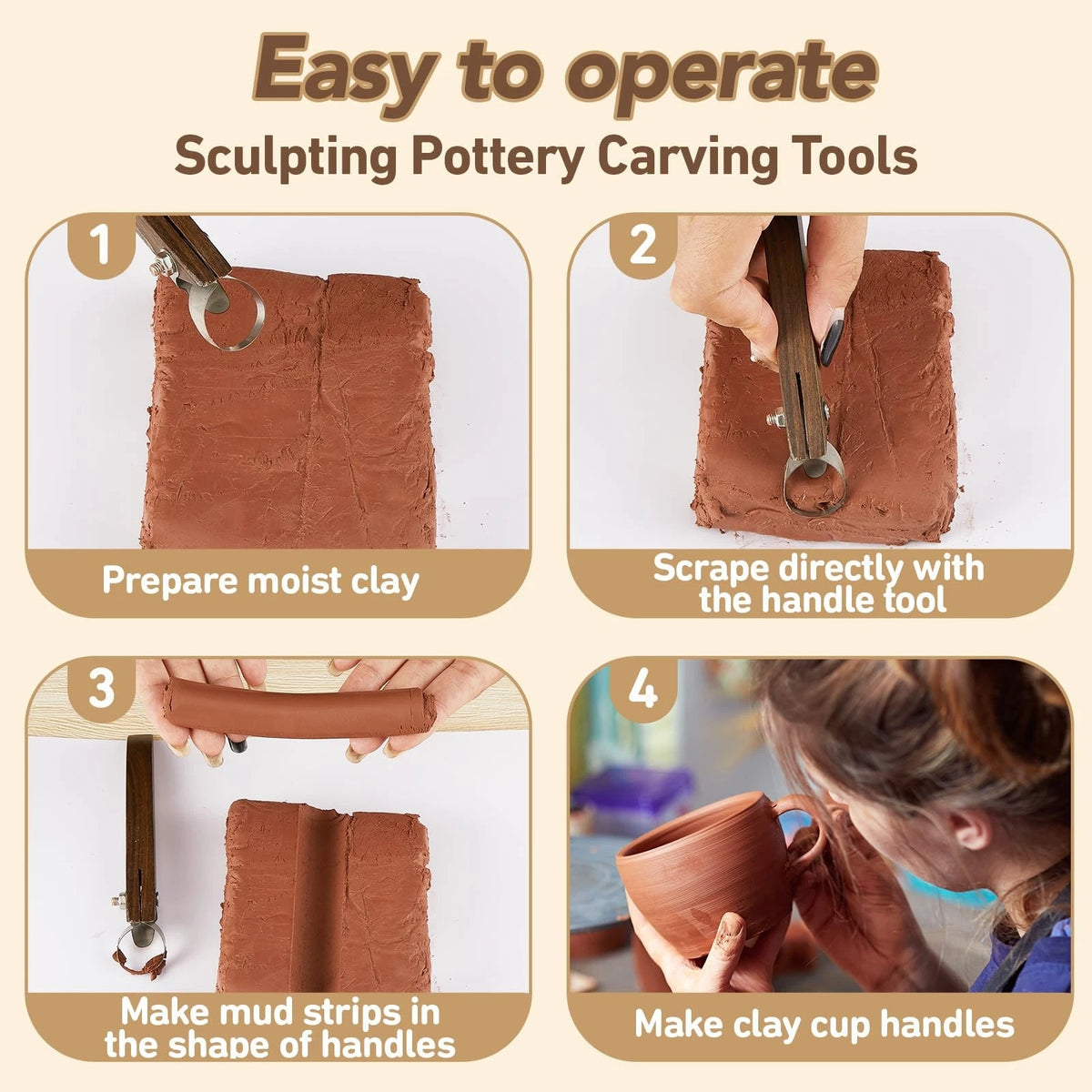 Therwen 2 Pcs Sculpture Scraper Pottery Carving Tool Classic Style