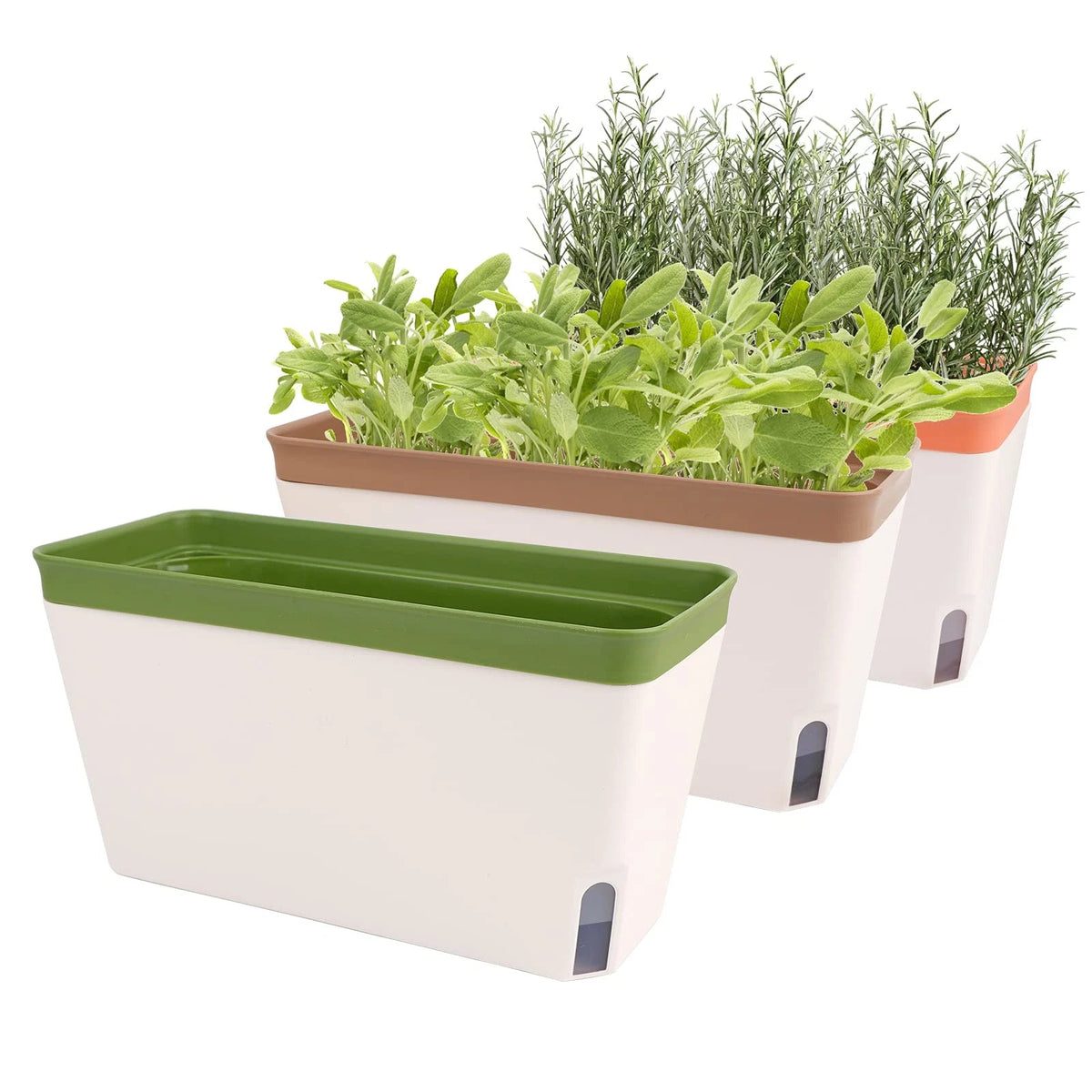 OurWarm Windowsill Herb Planter Box Indoor Set of 3, 10.5 Inch 3 Pack, White