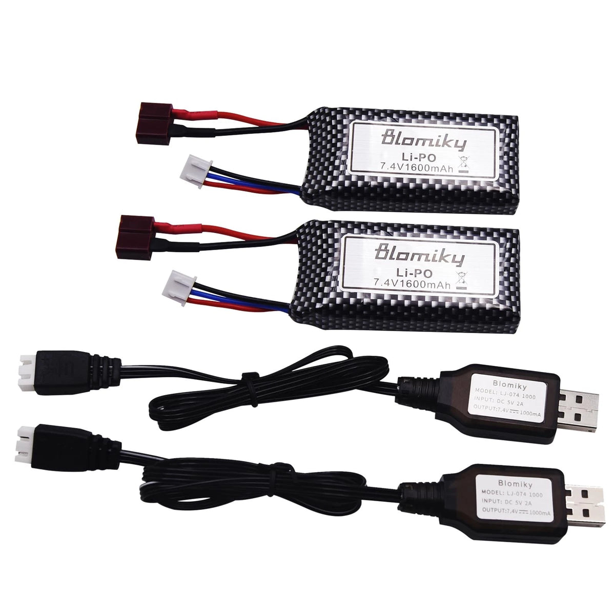 Blomiky 2 Pack 11.84Wh 7.4V 1600mAh Li-po Rechargeable Battery and USB Cable...