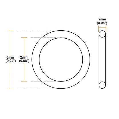 uxcell Nitrile Rubber O-Rings 6mm OD 2mm ID Width, Metric 2mmx6mmx2mm