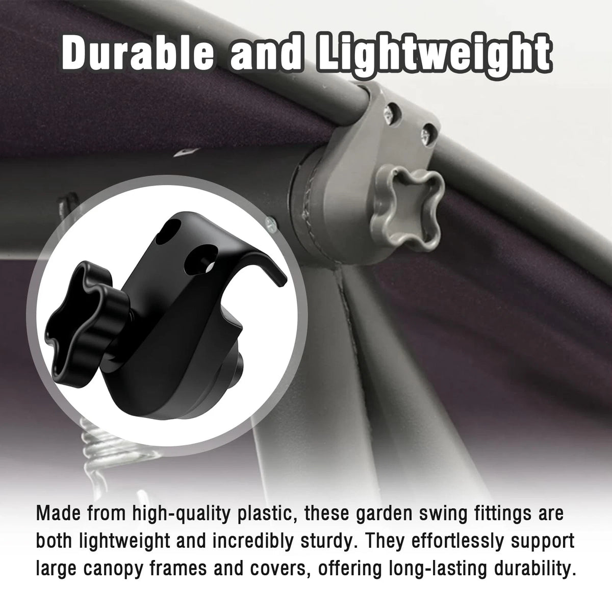 2 Pcs Garden Swing Plastic Fittings - Porch Patio Frame Parts to Black
