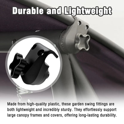 2 Pcs Garden Swing Plastic Fittings - Porch Patio Frame Parts to Black
