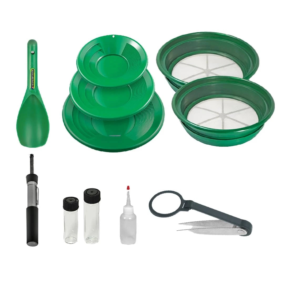 SE 11-Piece Gold Panning Kit - Complete Prospecting Set GP5-KIT111, Green