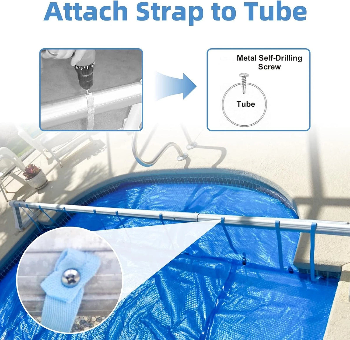 Pool Solar Cover Reel Straps, Tube & Blanket Fastening Kit...
