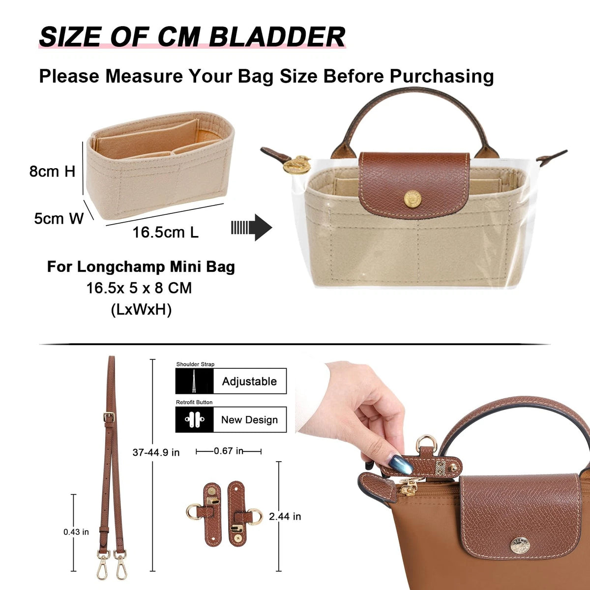 LOUKAYCCI 2 Kit Mini Bag Leather Shoulder Strap and Beige Felt with
