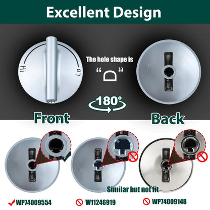 WP74009554 Stove Knobs Replacement Parts for Jennair Cooktop Knob Gas Silver