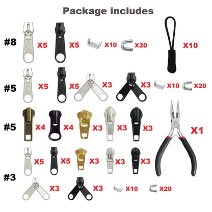 EuTengHao 169Pcs Zipper Repair Kit Replacement Silver/Gold/Black