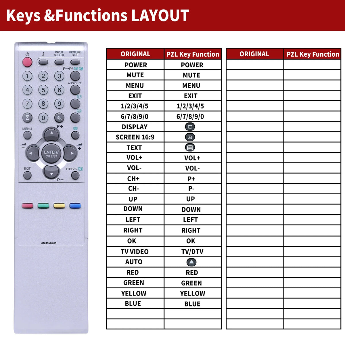076R0NW010 Replacement Remote Control For Orion TV32082 TV37094 TV