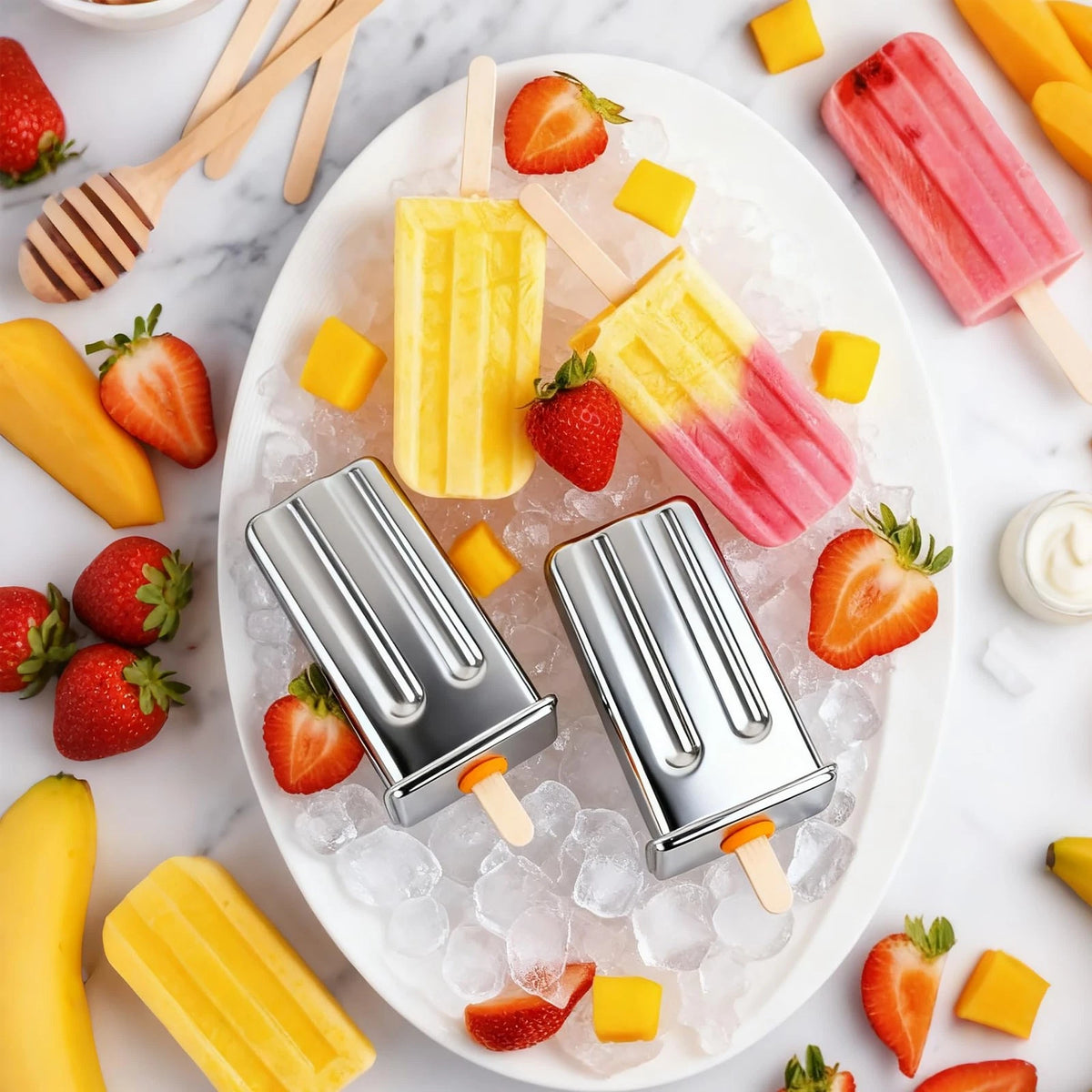 Popsicle Molds Set 6 Pieces Stainless Steel Ice 6.9in x 4.4in x 6.7in, Silver
