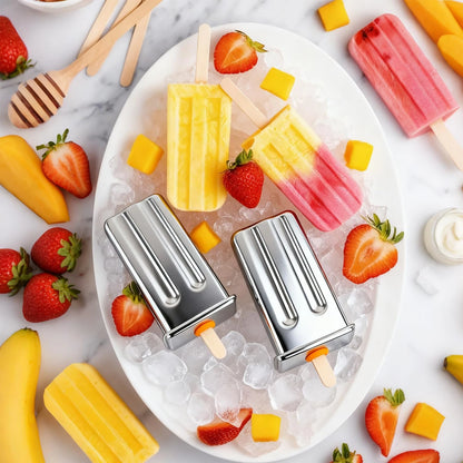 Popsicle Molds Set 6 Pieces Stainless Steel Ice 6.9in x 4.4in x 6.7in, Silver