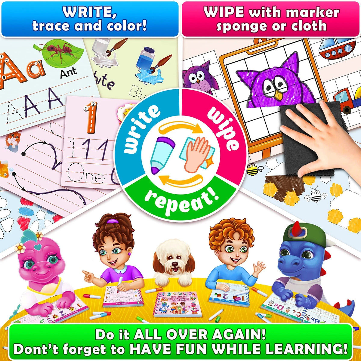 Curious 2 Learn Hardcover Preschool Activity Workbook for Kids Medium, Pink