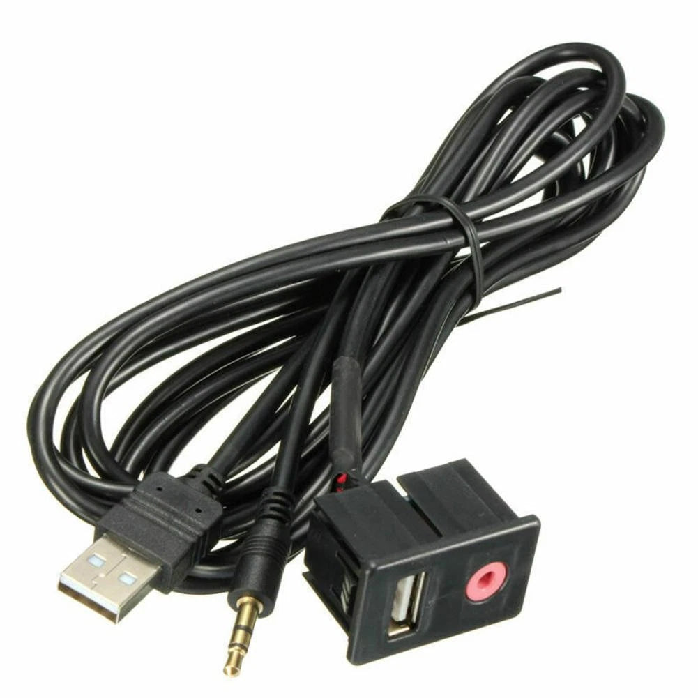 3.5mm Car Boat Audio USB AUX Adapter Dash Flush Mount Panel With 1.5M Cable E