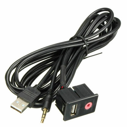3.5mm Car Boat Audio USB AUX Adapter Dash Flush Mount Panel With 1.5M Cable E