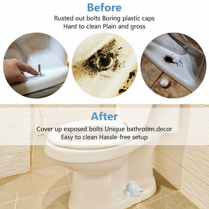 2pcs White Ceramic Toilet Bolt Covers Turtle Screw Cover Caps