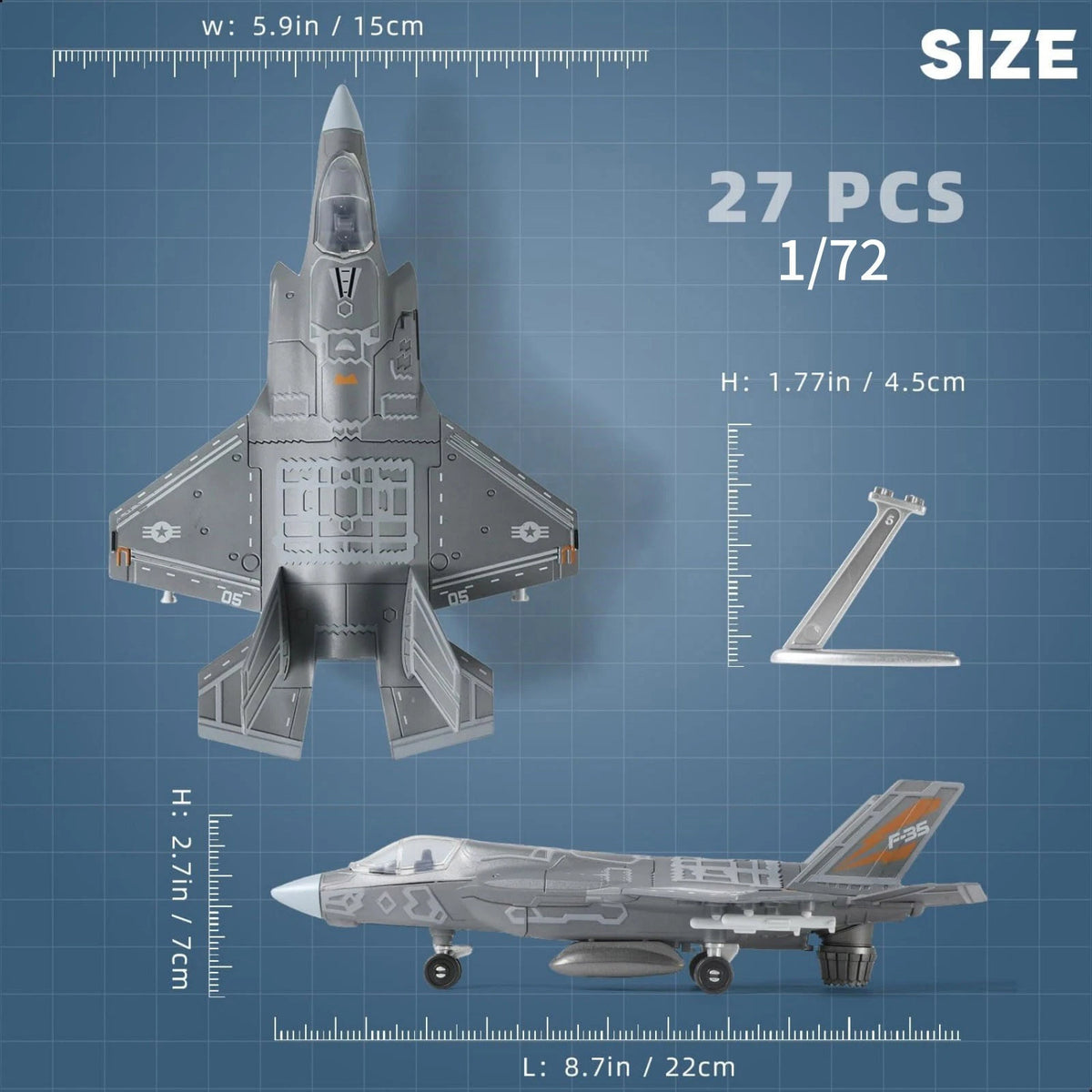 1/72 F-35 Stealth Fighter Assembly Model Kit 22cm Collectible Military Jet Decor