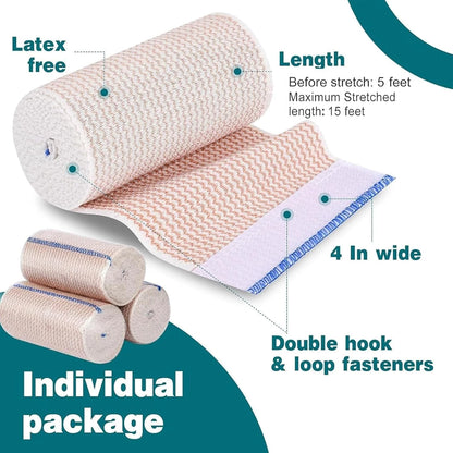 AZEN Premium 6 Pack Elastic Bandage Wrap 4 Inch, Compression 4 A-6p