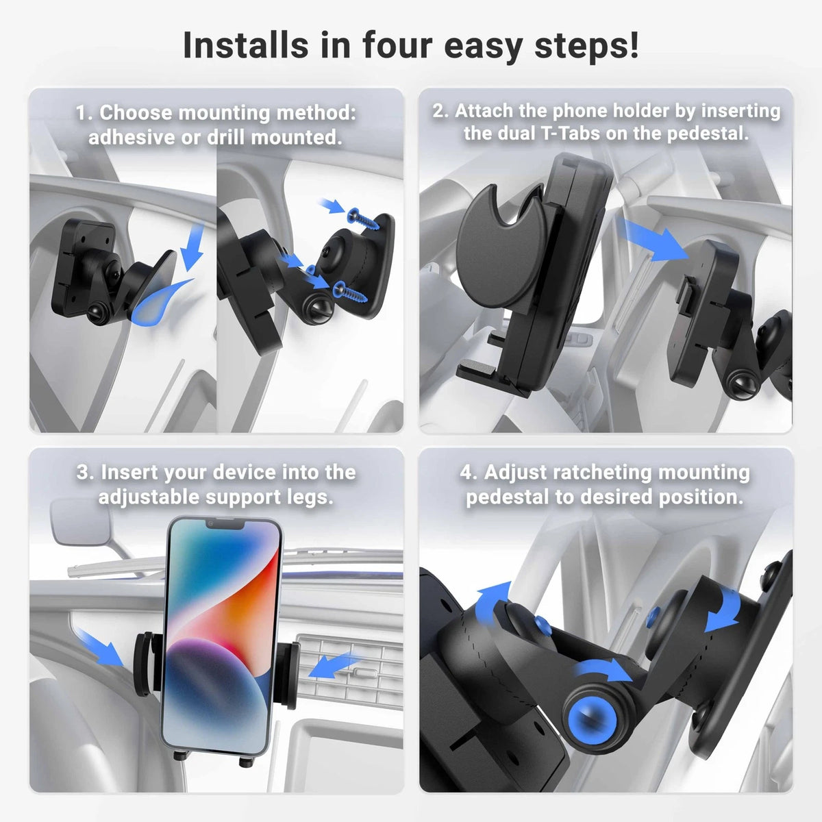 ARKON Mounts - Adhesive Truck & Car Phone Holder | Secure 3.5 inches, Black