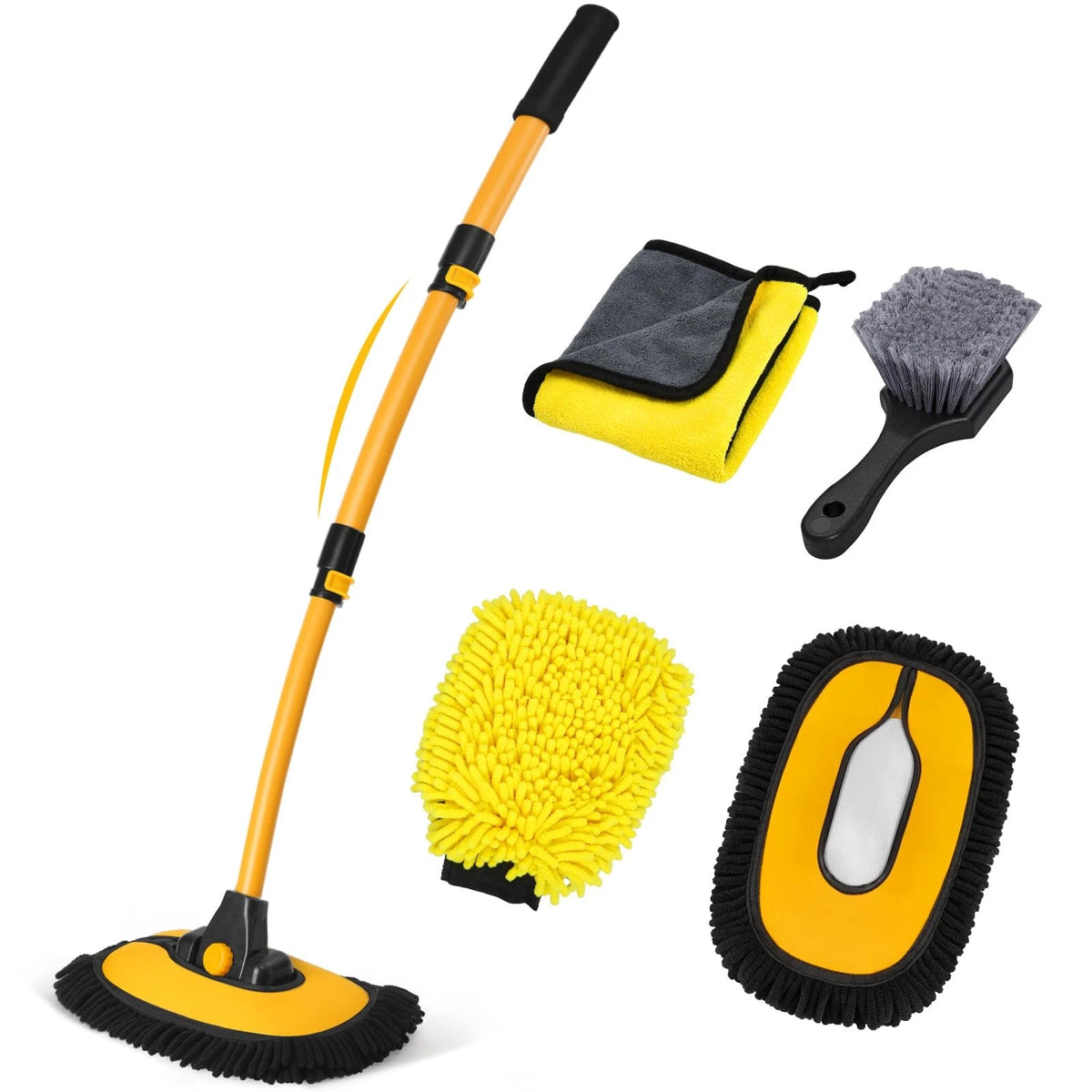 Ordenado 15° Curved Car Wash Brush with Long Handle, 22.8", Black and Yellow