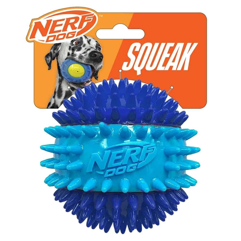 Nerf Dog 3.7in TPR 3-Part Spike Squeak Ball Toy - Dark 3.7 inches, Blue