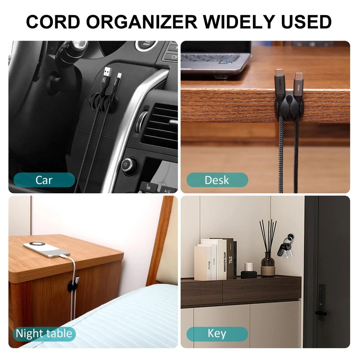16Pack Black Desk Cable Management,Adjustable Cord 16pack, Black-16 Pack