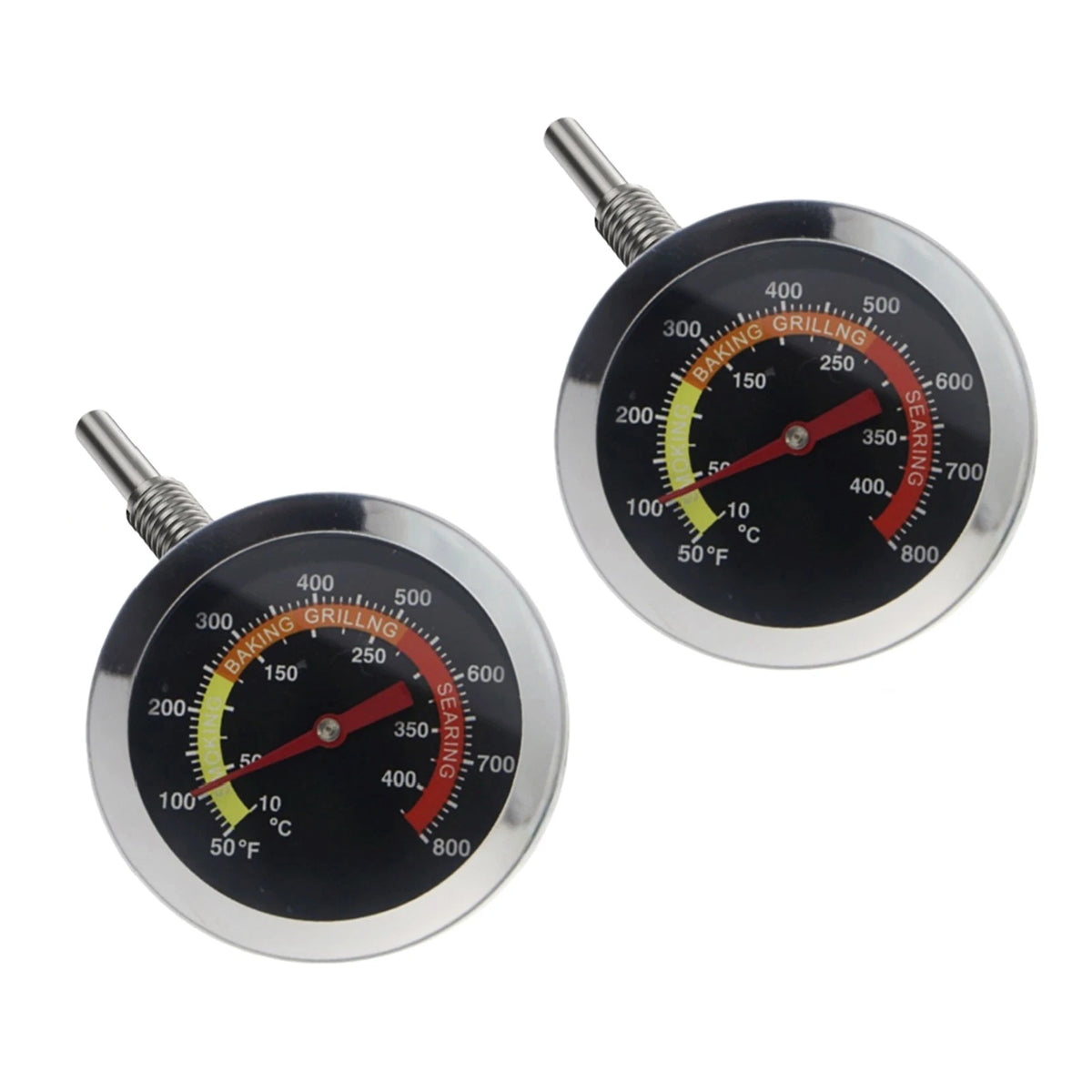 BBQ Smoker Temperature Gauge 2 Pack Thermometer 50F 800F Metal Dial for Grill