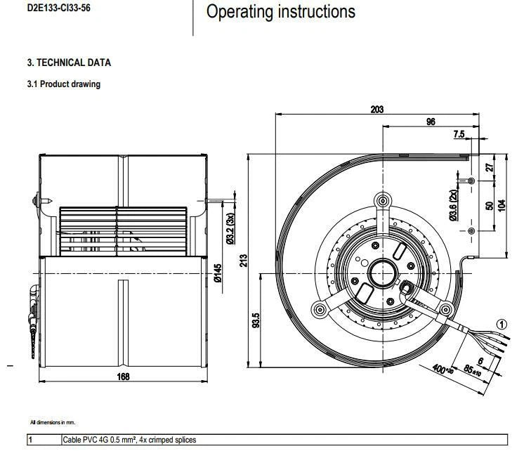 Ebmpapst D2E133-CI33-56 Centrifugal Fan 230VAC 175/190W Cabinet Cooling Fan