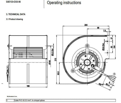 Ebmpapst D2E133-CI33-56 Centrifugal Fan 230VAC 175/190W Cabinet Cooling Fan