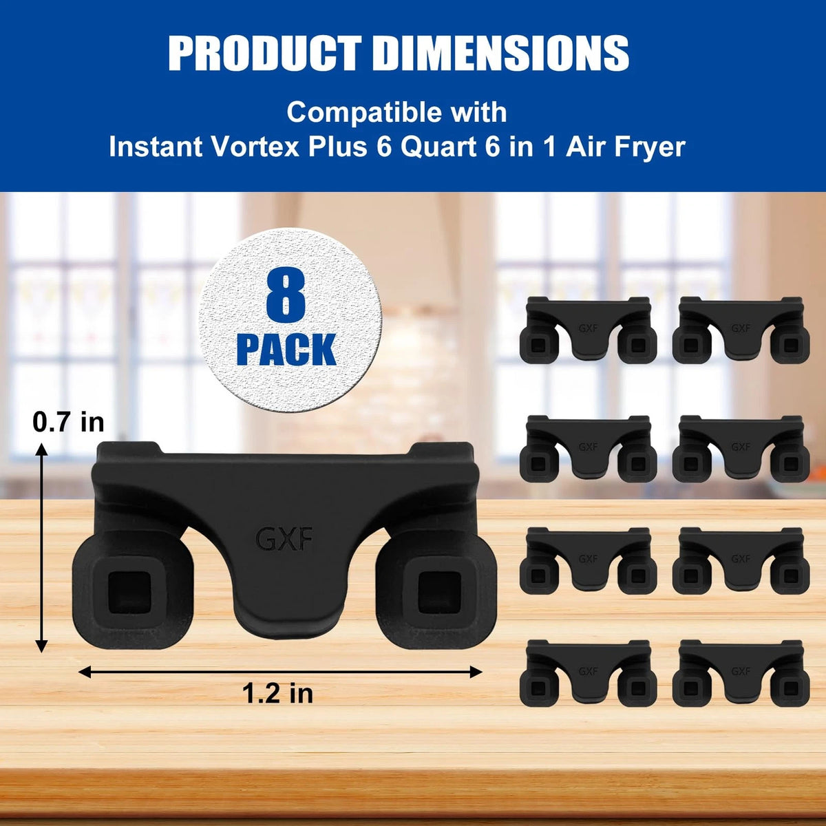 8-Piece Silicone Air Fryer 1.2*0.7*0.5" for Instant Cosori Gourmia, Black