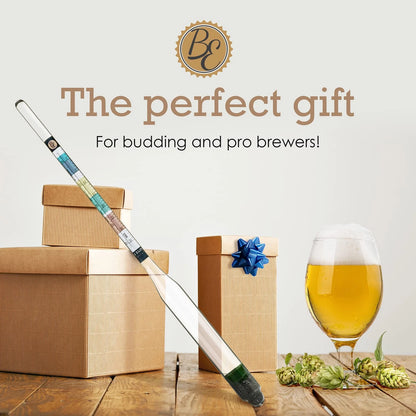 Brewer's Elite Hydrometer - for Home Brew Beer, Wine, Set, Clear