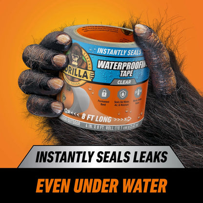 Gorilla Waterproof Patch & Seal Tape, Clear 4" x 8' 1 - Pack,