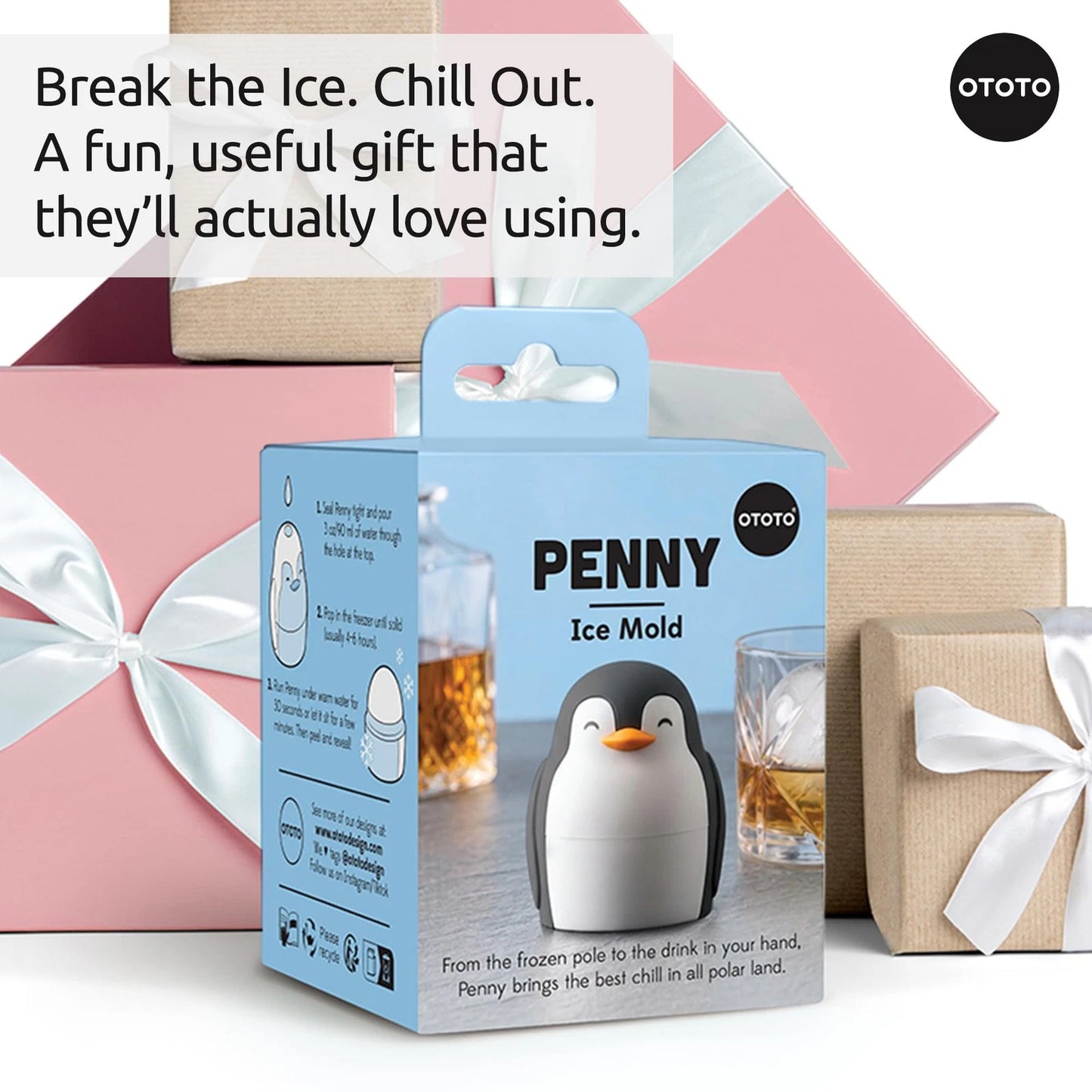 OTOTO Ice Ball Mold - Penguin Shaped Single Round One Size, Black