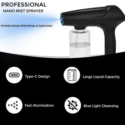 Hovinke Barber Spray Bottle with Blue Light, Rechargeable 11.5 Ounces, Black
