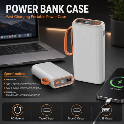 White 2 Slots 21700 Power Bank Case Cage  Durable Portable For PC/ Smartphone,