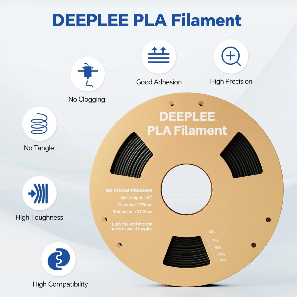 DEEPLEE PLA 1.75mm 3D Printer Filament, Dimensional Accuracy +/- PLA, 1*black