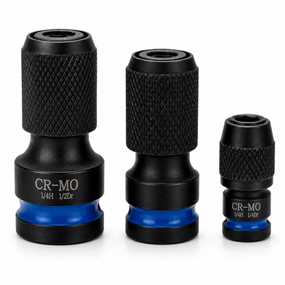 3-Piece Drill Socket Adapter Kit with Quick-Change 1/4" Hex Shank CR-MO Steel