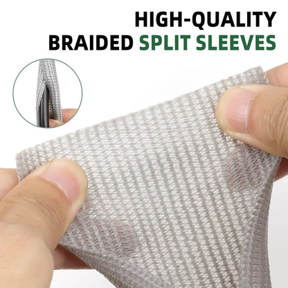 Split Wire Loom Tubing, Cable Protector Sleeve, Braided 1/8"-25ft, Grey