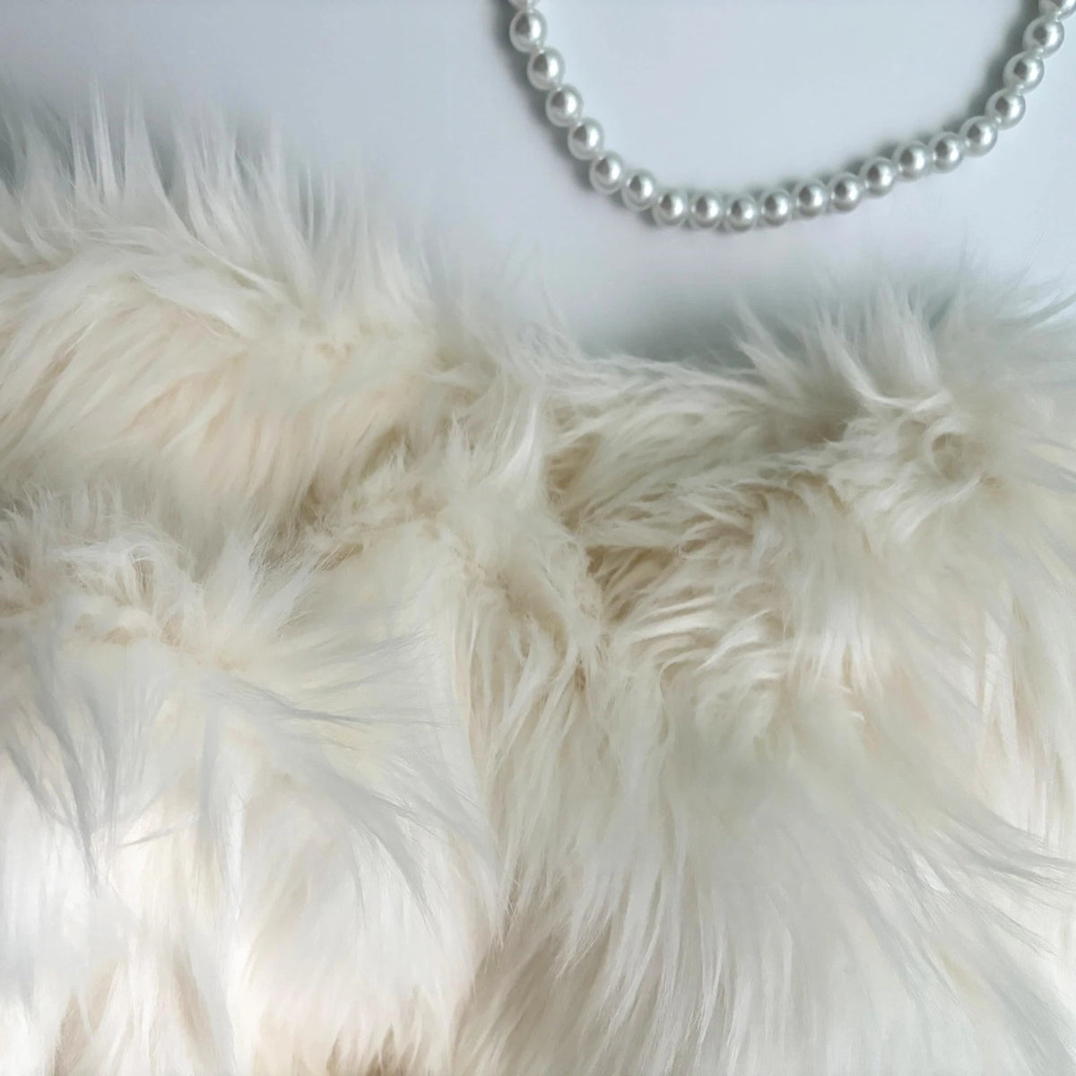 Bianna Ivory/Off White Faux Fur Fabric, by The Yard, 8x8 inches, Beige