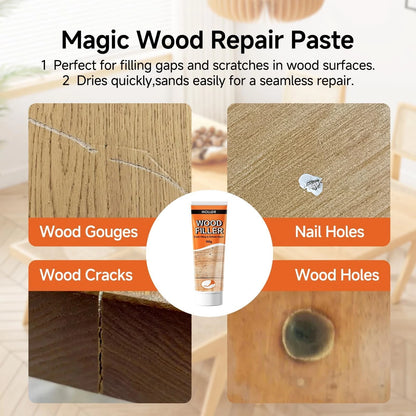 Mollor All Purpose Wood Filler, White Putty Repair for 150g,
