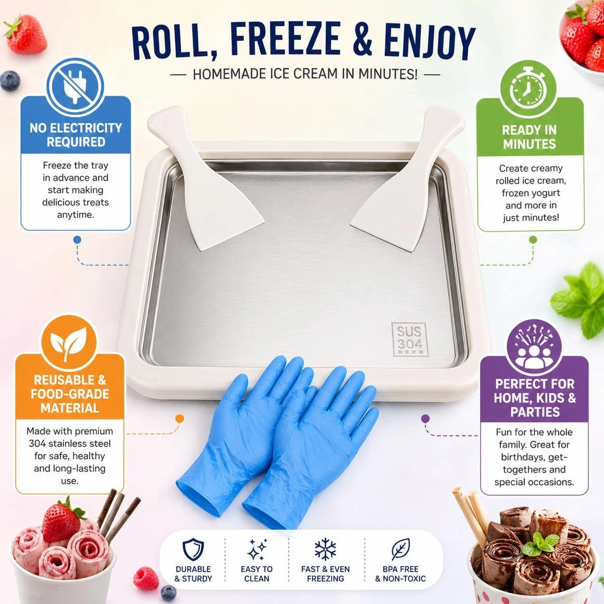 Casaverra Ice Cream Roll Maker Pan – Instant Cold Plate large, White