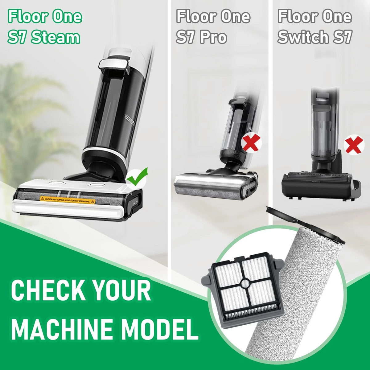 Only Floor ONE S7 Steam Roller Brush Replacement and +Filter